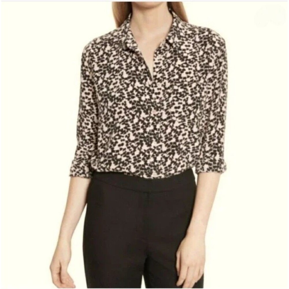 Equipment Femme Collared Silk Blouse S Button Down Blush Pink Black Ginkgo Print